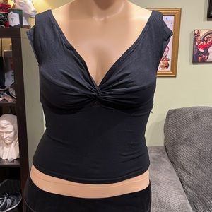 Vintage (20 years old) DixieFried Pinup Girl Boutique, black knotted top!